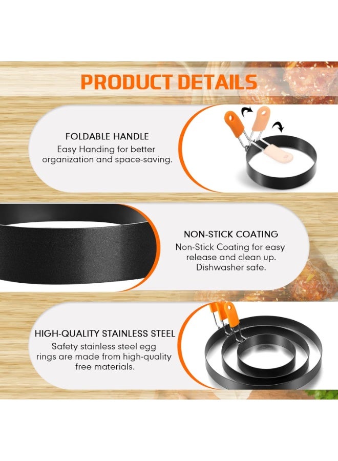 6 قطع من البيض حلقة الفطائر حلقة مجموعة الفولاذ المقاوم للصدأ قوالب البيض المقلية الشوائح الفطائر مع مقبض السيليكون للفطور الشطيرة ساندويتش (مربع ، جولة ، 4 بوصة ، 6 بوصة ، 8 بوصة) - Image 2